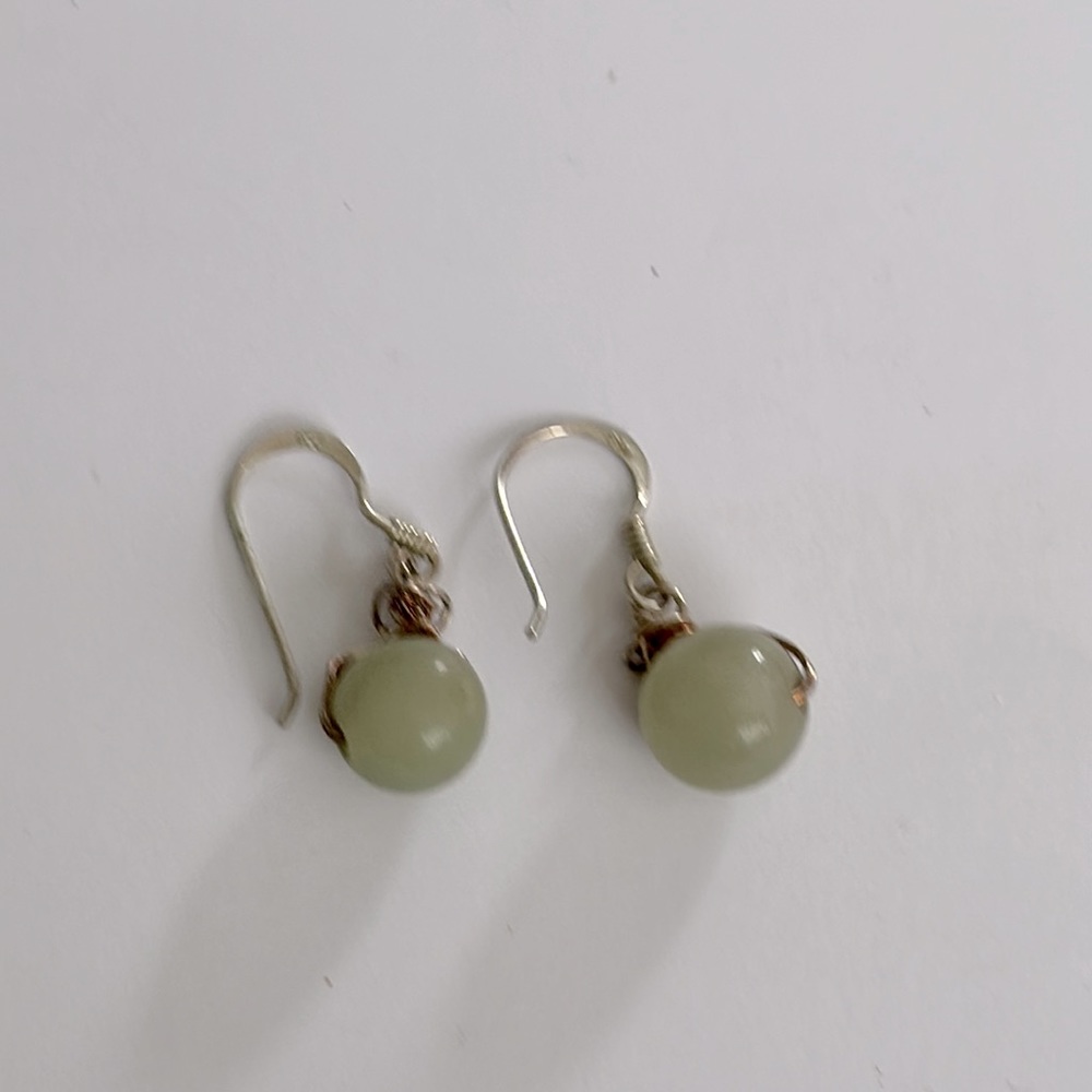 Green bead dangle earrings